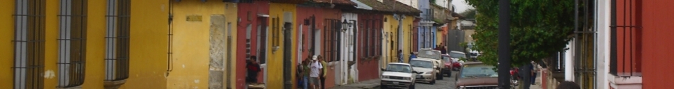 Vibrant colonial street in Antigua, Guatemala with colorful facades